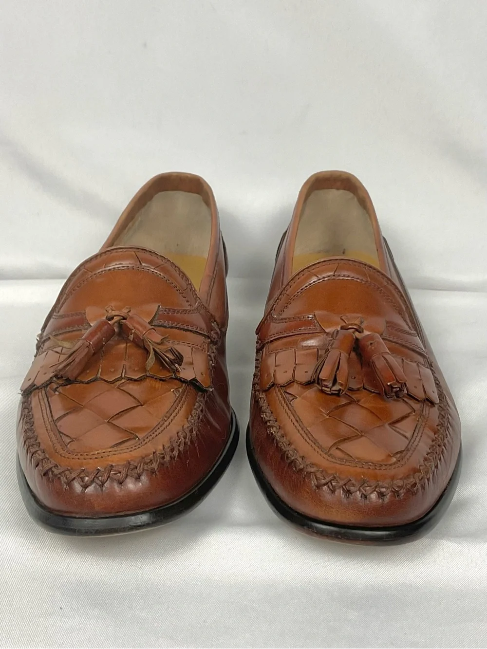 Giorgio Brutini Men's Brown Leather Loafers Woven Kiltie Tassel Shoes Sz 9 D